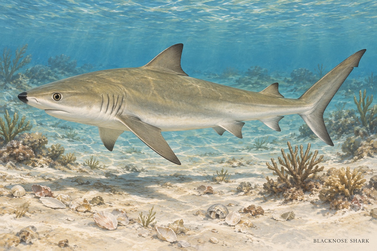 Natural-history painting: Blacknose shark