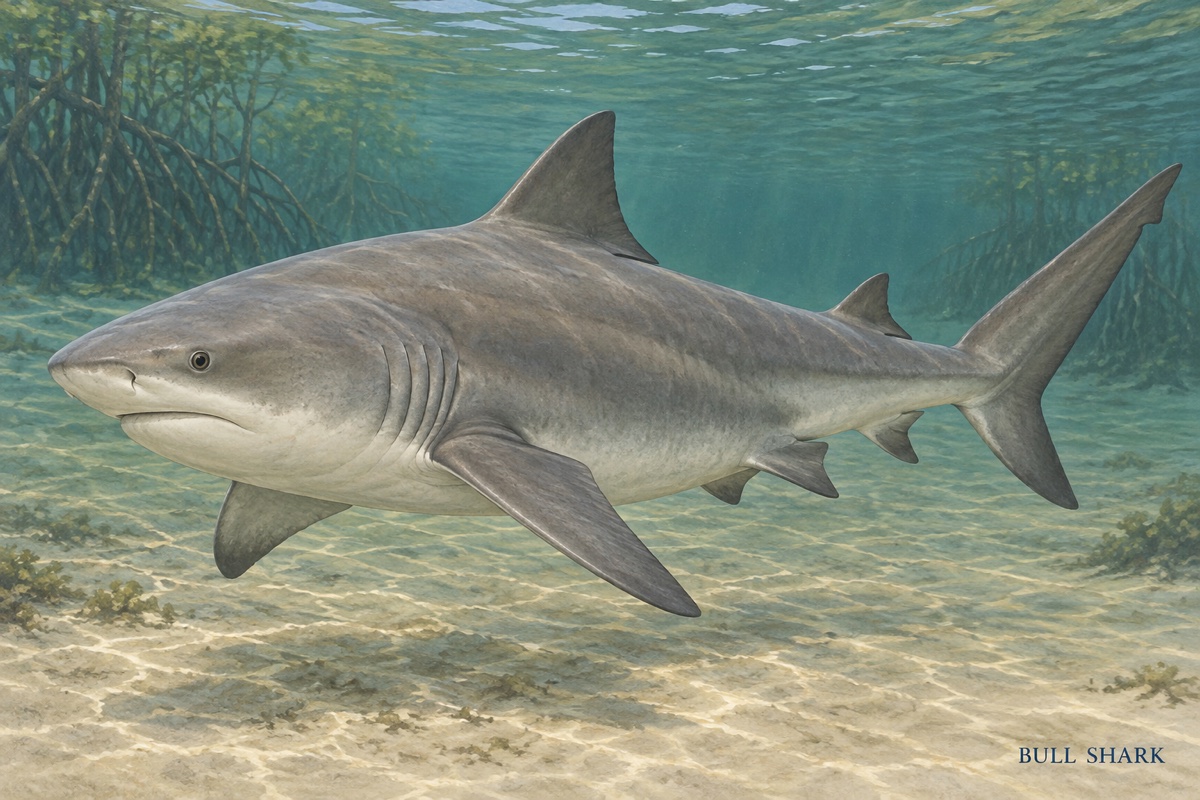 Natural-history painting: Bull shark