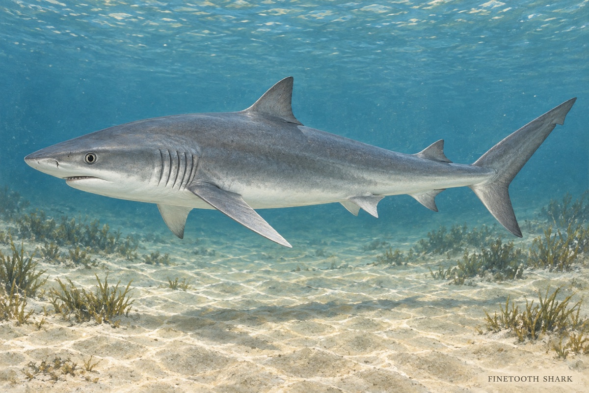 Natural-history painting: Finetooth shark