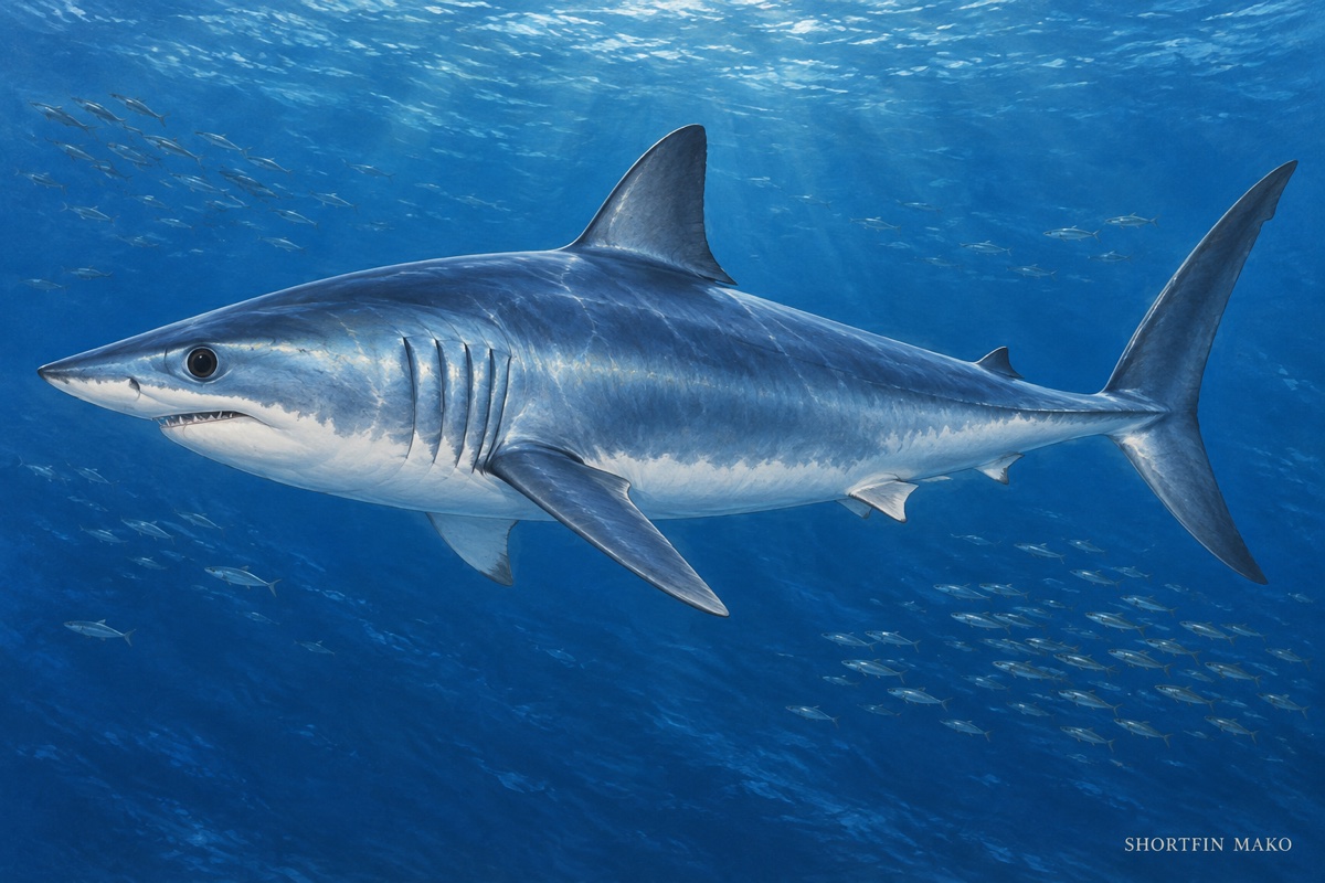 Natural-history painting: Shortfin mako