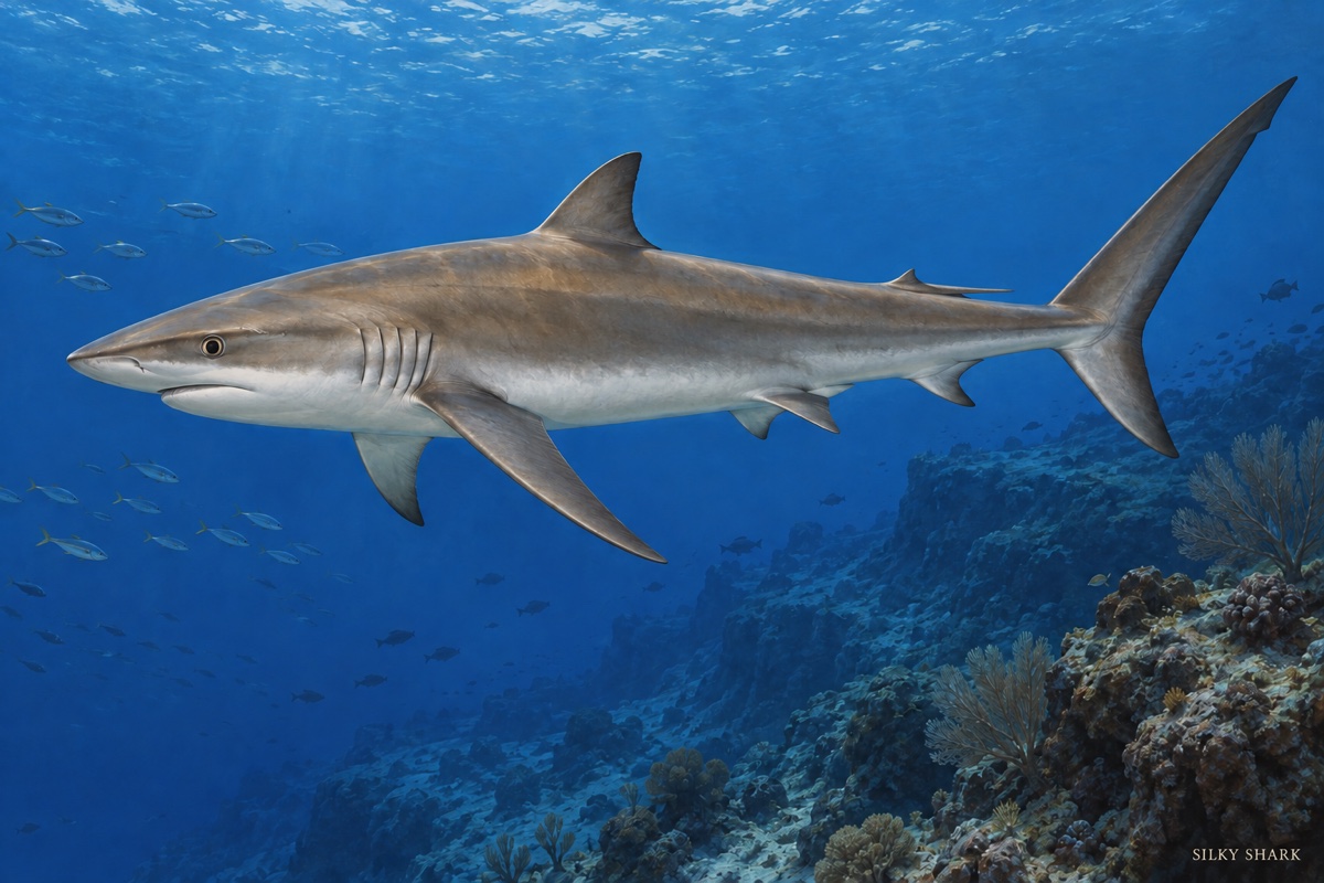 Natural-history painting: Silky shark