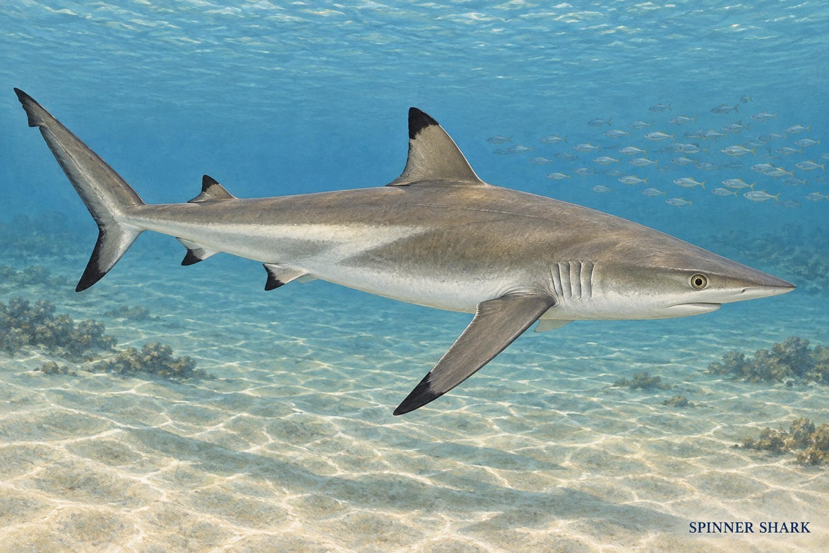 Natural-history painting: Spinner shark
